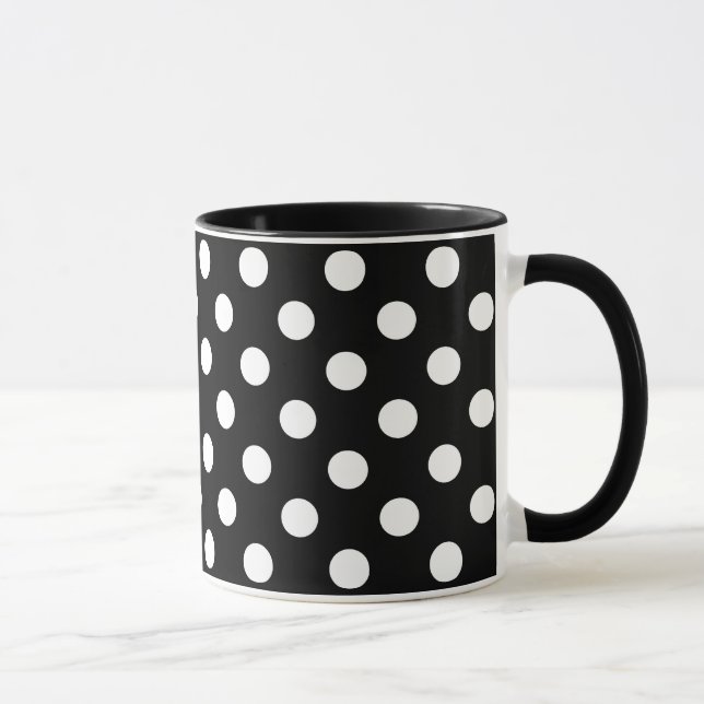 White Polka Dots on Black Background Mug (Right)