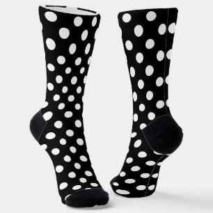 White Polka Dots on Black Background Socks