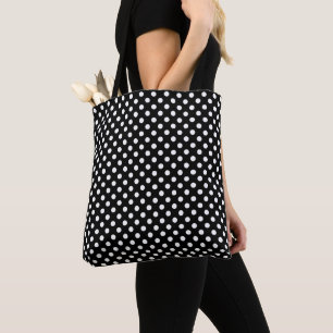 White Polka Dots on Black Background Tote Bag