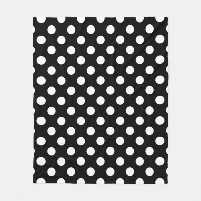 White polka dots on black fleece blanket (Front)