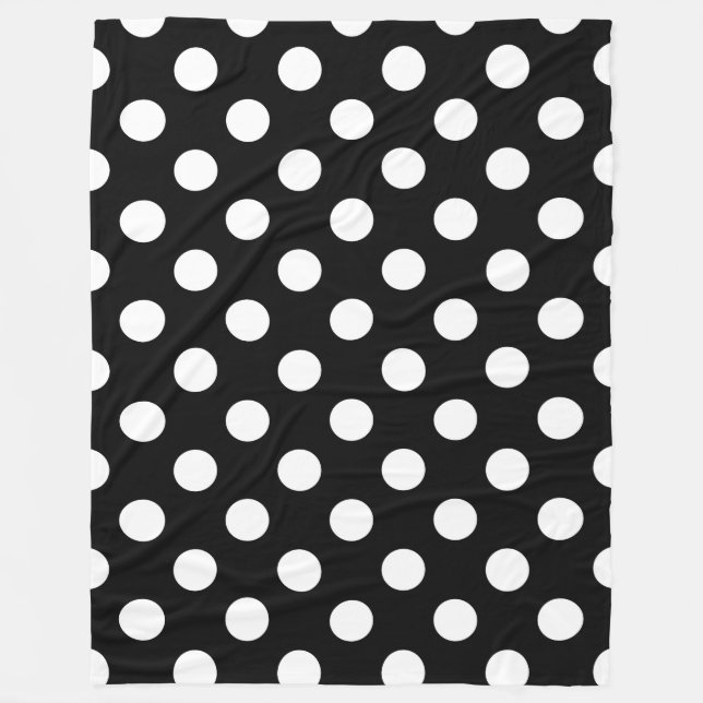 White polka dots on black fleece blanket (Front)