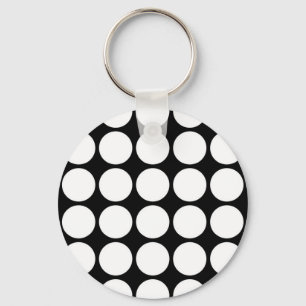 White Polka Dots on Black Key Ring