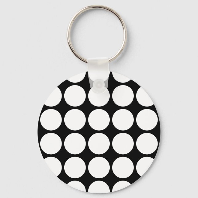 White Polka Dots on Black Key Ring (Front)