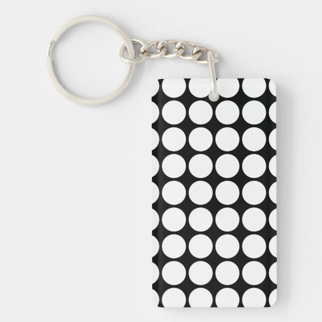 White Polka Dots on Black Key Ring (Front)