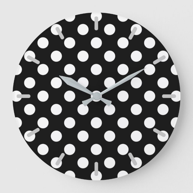White polka dots on black large clock (Front)