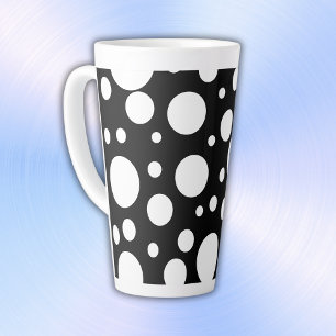 White Polka Dots on Black   Latte Mug