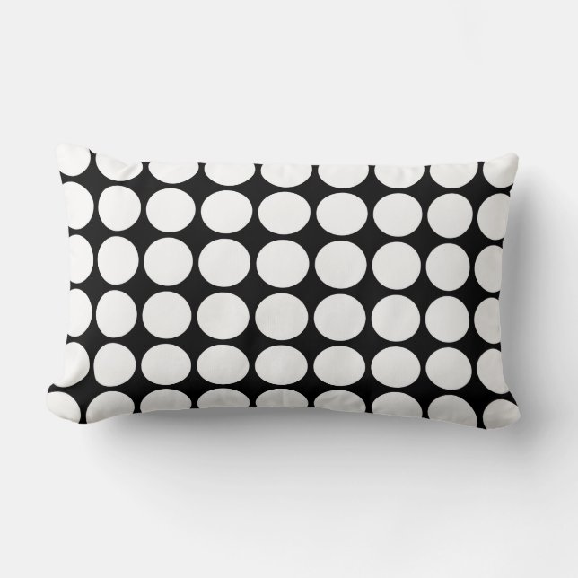White Polka Dots on Black Lumbar Cushion (Front)
