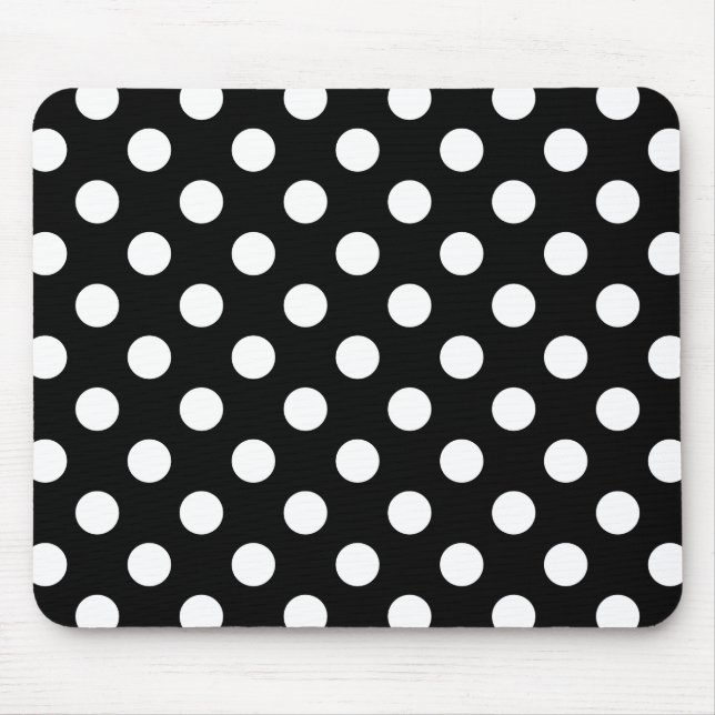 White polka dots on black mouse pad (Front)