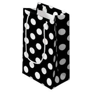 White polka dots on black small gift bag