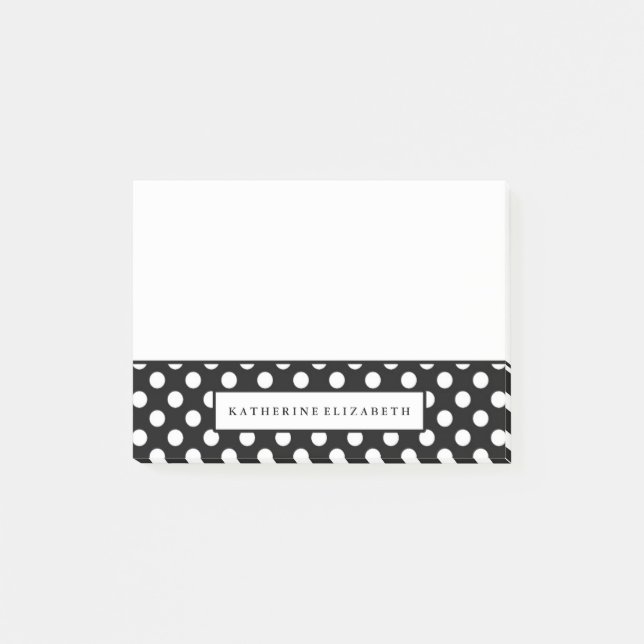 White Polka Dots on Black with Name Post-it Notes (Front)