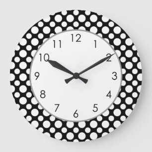 White Polka-Dots on Black With Numbers Clock