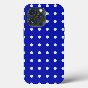 white polka dots on blue iPhone 13 pro case