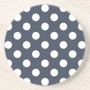 White polka dots on blue-grey coaster