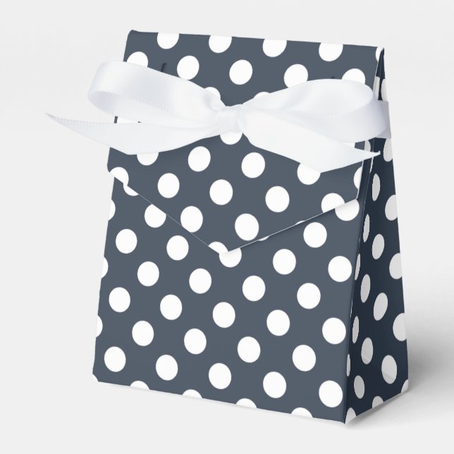 White polka dots on blue-grey favour box (Front Side)