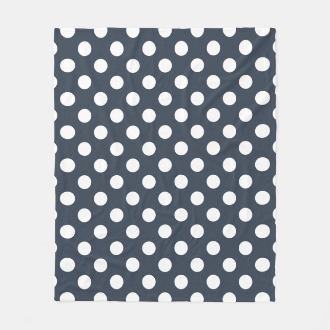 White polka dots on blue-grey fleece blanket (Front)