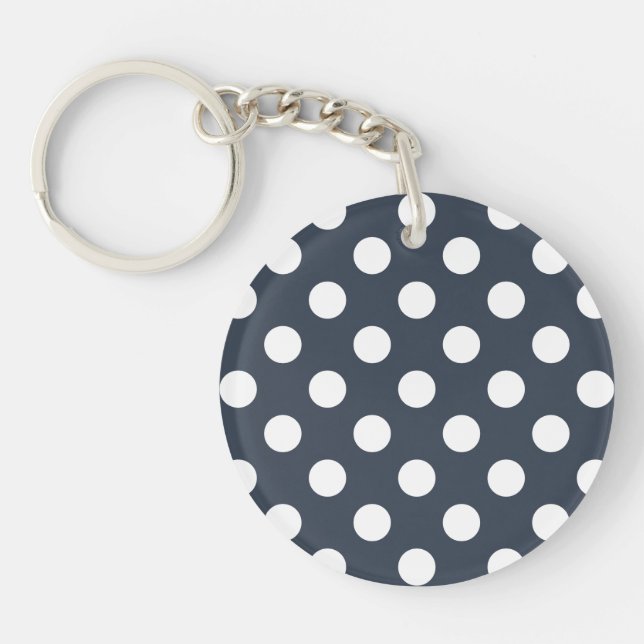 White polka dots on blue-grey key ring (Front)