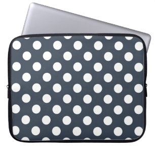 White polka dots on blue-grey laptop sleeve