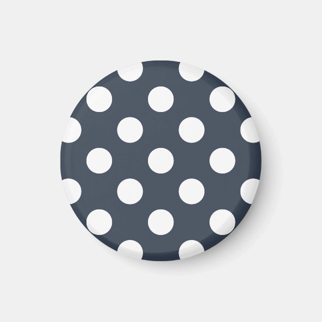 White polka dots on blue-grey magnet (Front)