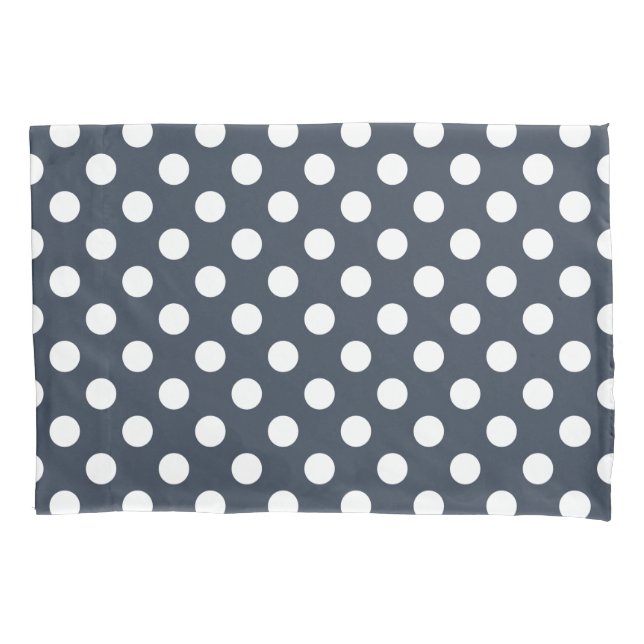 White polka dots on blue-grey pillowcase (Front)