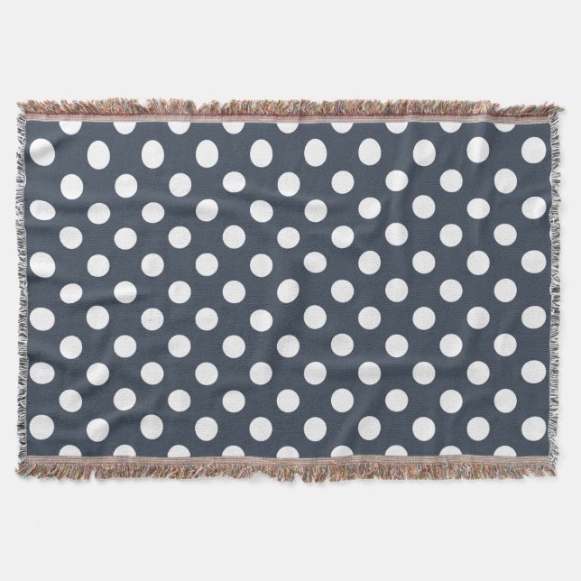 White polka dots on blue-grey throw blanket (Front)