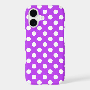 White polka dots on bright purple