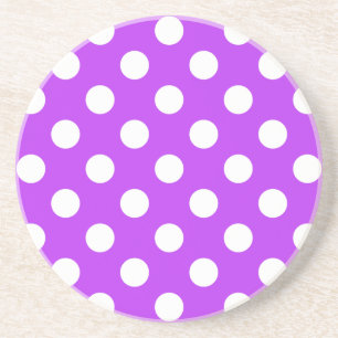 White polka dots on bright purple coaster