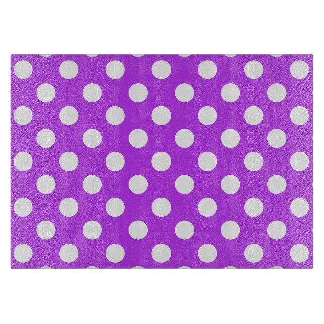 White polka dots on bright purple cutting board (Front)