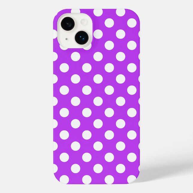 White polka dots on bright purple iPhone case (Back)