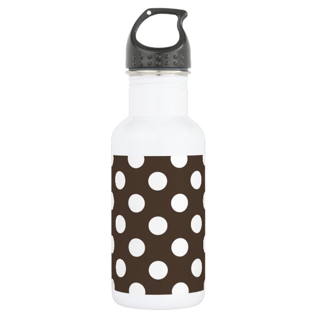 White polka dots on brown 532 ml water bottle (Front)