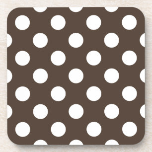 White polka dots on brown coaster