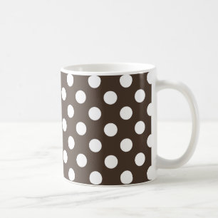 White polka dots on brown coffee mug