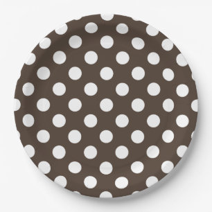White polka dots on brown paper plate