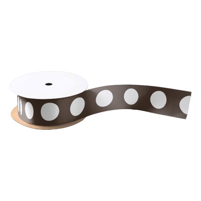 White polka dots on brown satin ribbon (Spool)