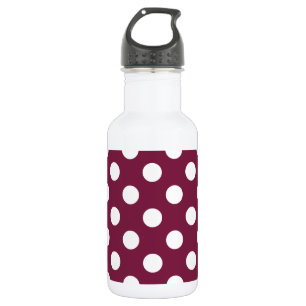 White polka dots on burgundy 532 ml water bottle