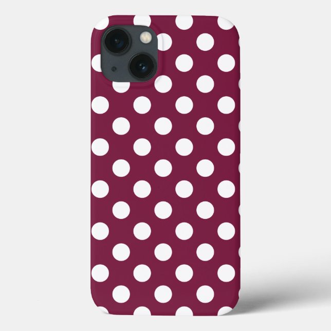 White polka dots on burgundy Case-Mate iPhone case (Back)