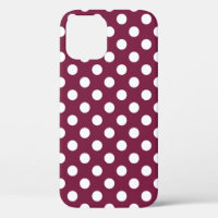 White polka dots on burgundy