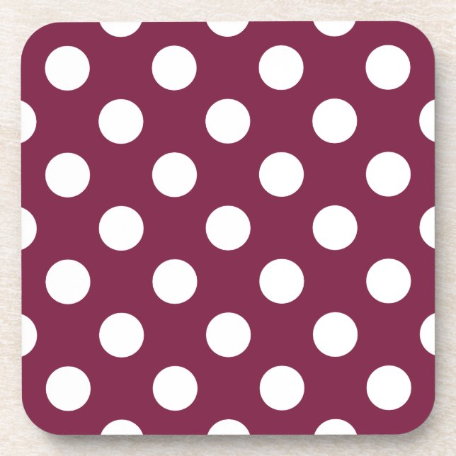 White polka dots on burgundy coaster (Front)