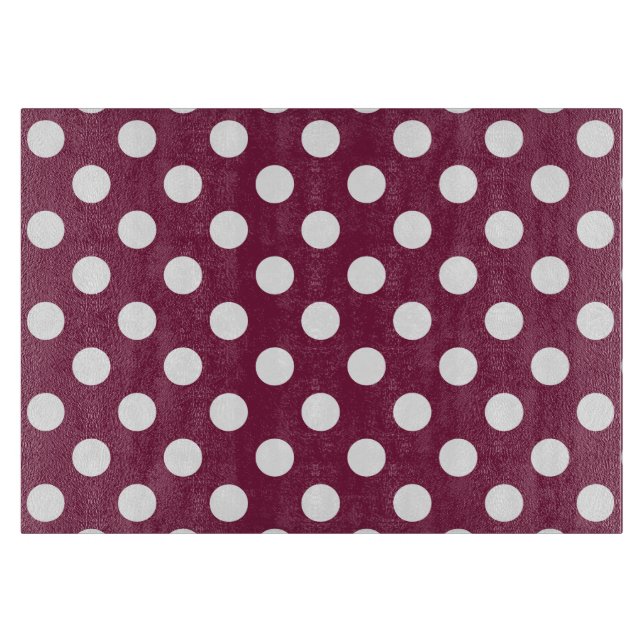 White polka dots on burgundy cutting board (Front)
