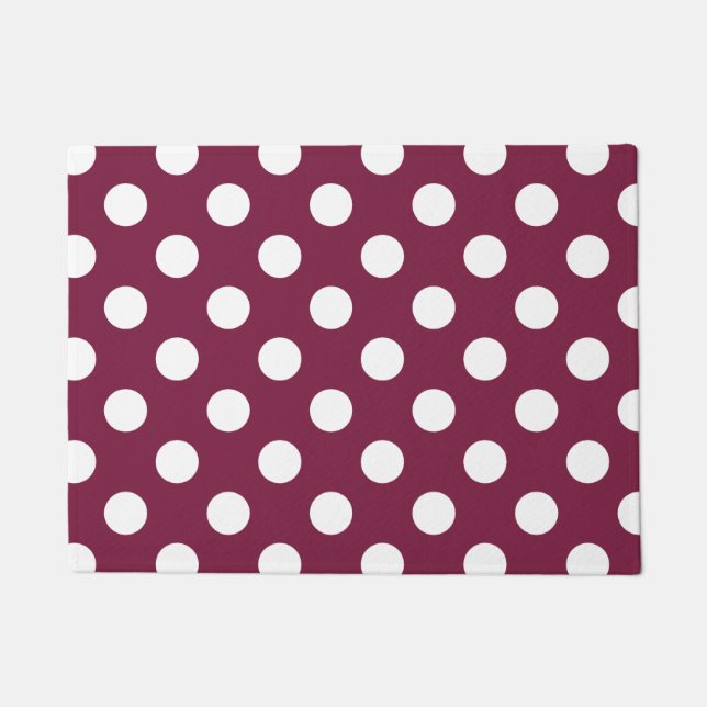 White polka dots on burgundy doormat (Front)