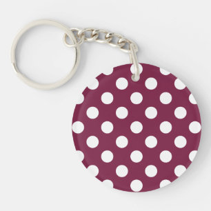 White polka dots on burgundy key ring