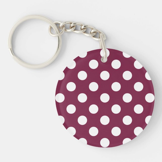 White polka dots on burgundy key ring (Front)