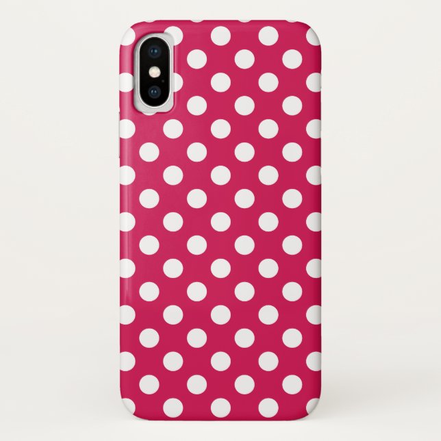 White polka dots on cerise Case-Mate iPhone case (Back)