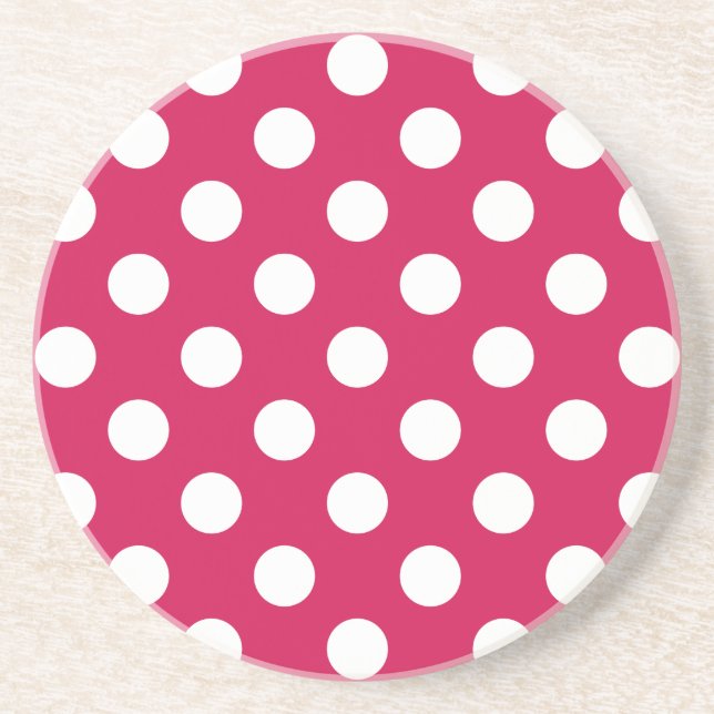 White polka dots on cerise coaster (Front)