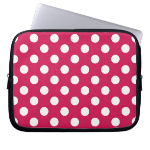 White polka dots on cerise laptop sleeve