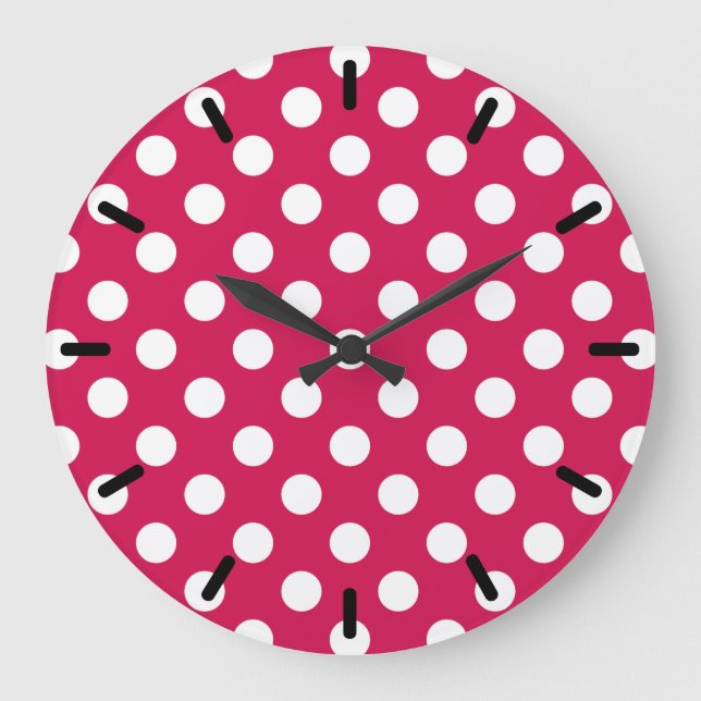 White polka dots on cerise large clock (Front)