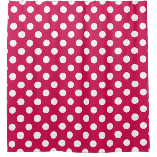 White polka dots on cerise shower curtain