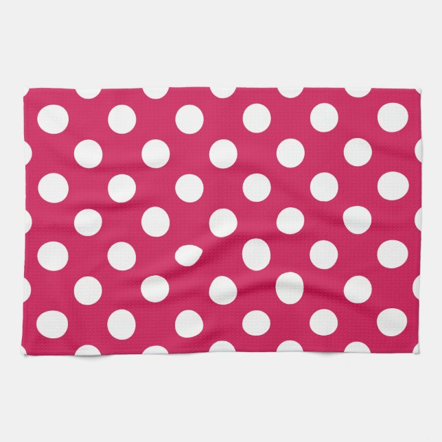 White polka dots on cerise tea towel (Horizontal)