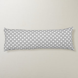 White Polka Dots on Chrome Grey Background Body Cushion