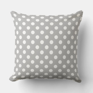 White Polka Dots on Chrome Grey Background Cushion