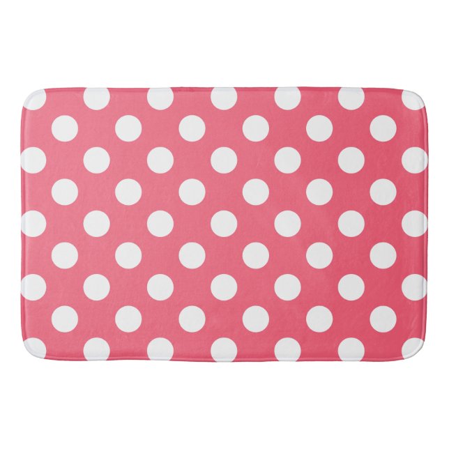 White polka dots on coral bath mat (Front)